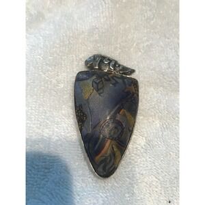 Vintage silver stone variegated pendant signed s. brooks? hand made 3 inch